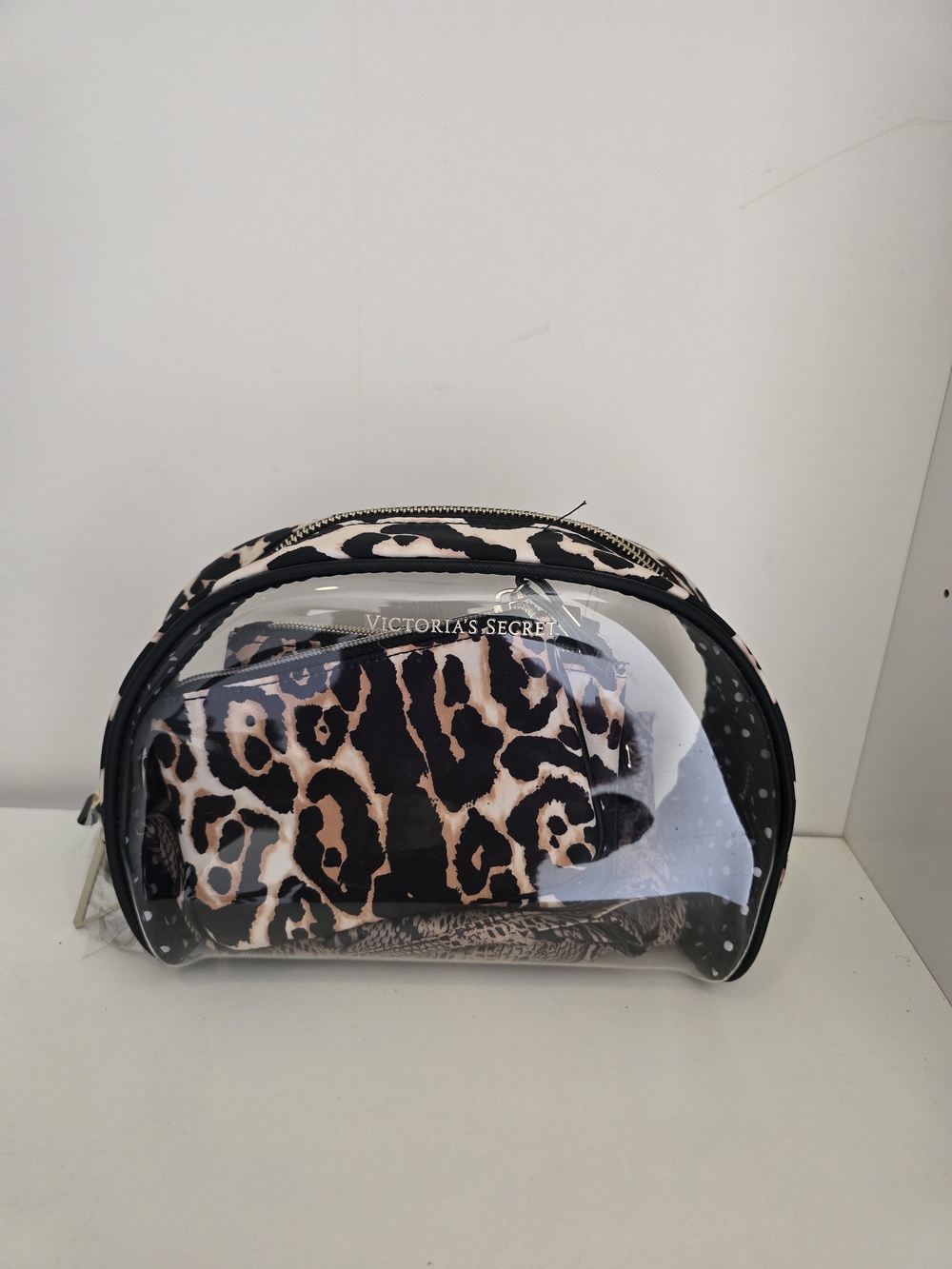 Victoria's Secret Clear Makeup Bag with Leopard Print Pouch